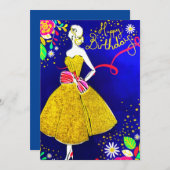 グラモールガールフローラ金ゴールドバースデーパーティーグリッター シーズンカード (正面/裏面)