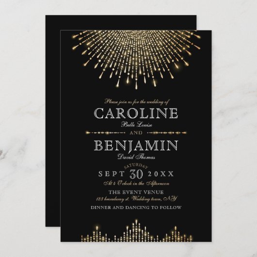 グラモールデコ金ゴールドブラックヴィンテージウェディング 招待状 (正面/裏面)