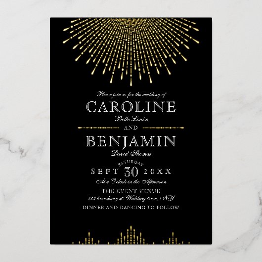 グラモールデコ金ゴールドブラックヴィンテージウェディング 箔招待状 (正面)