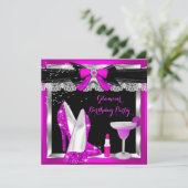 グラモールピンクグリッターヒールシルバーカクテルパーティー 招待状 (スタンド正面)