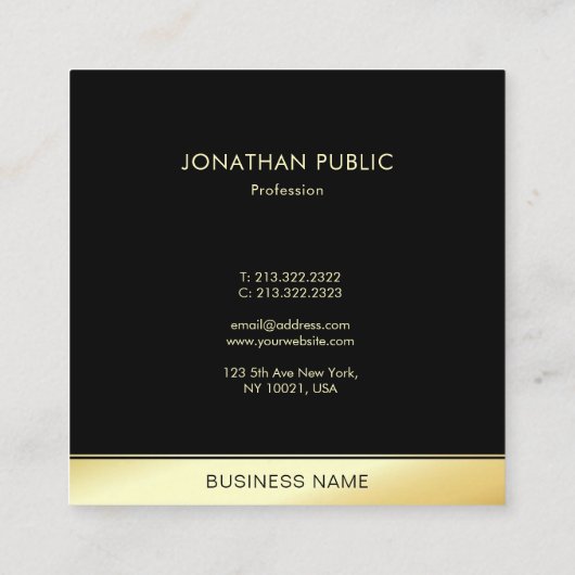 グラモールブラック金ゴールドプロフェッショナルエレガントテンプレート スクエア名刺 (裏面)