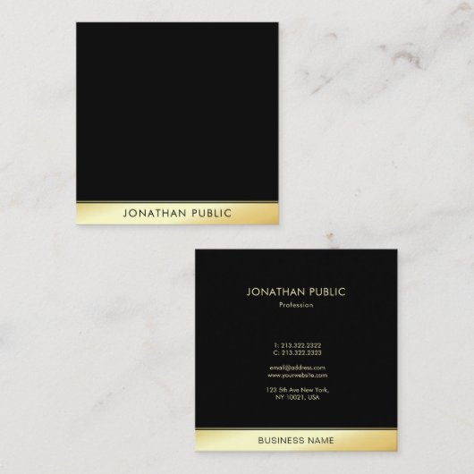 グラモールブラック金ゴールドプロフェッショナルエレガントテンプレート スクエア名刺 (正面/裏面)