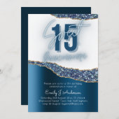 グラモールブルーシルバーフォイルグリッターキンセアニェラ15th 招待状 (正面/裏面)