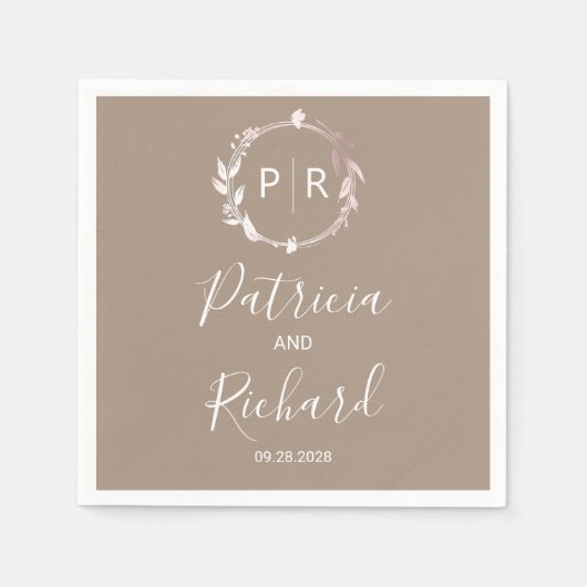 グラロフェイクフォイルモノグラム結婚のナプキン スタンダードカクテルナプキン (正面)