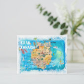 グランカナリーカナリアのスペインの図解入りの、写真付きの地図 ポストカード (スタンド正面)