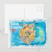 グランカナリーカナリアのスペインの図解入りの、写真付きの地図 ポストカード (正面/裏面)