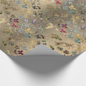 グランギー金ゴールドメドウ蝶の虫の宝石ダイヤモンド ラッピングペーパー (角)