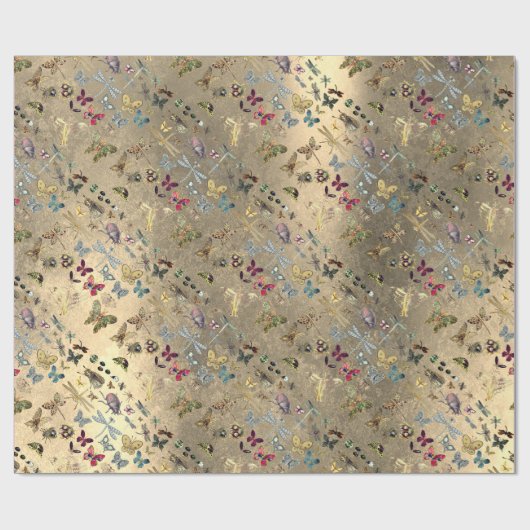 グランギー金ゴールドメドウ蝶の虫の宝石ダイヤモンド ラッピングペーパー (フラット)