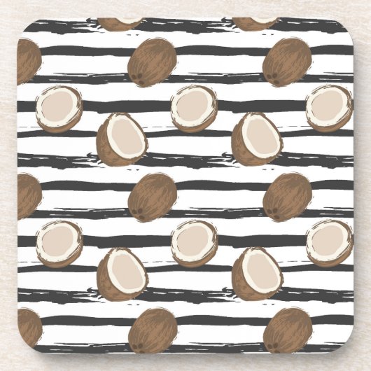 グランジでストライプなパターンのココナッツ コースター (正面)