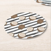 グランジでストライプなパターンのココナッツ ラウンドペーパーコースター (アングル)