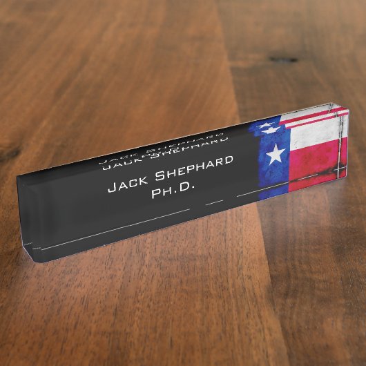 グランジで愛国心が強いテキサス州の州の旗 デスクネームプレート (側面)
