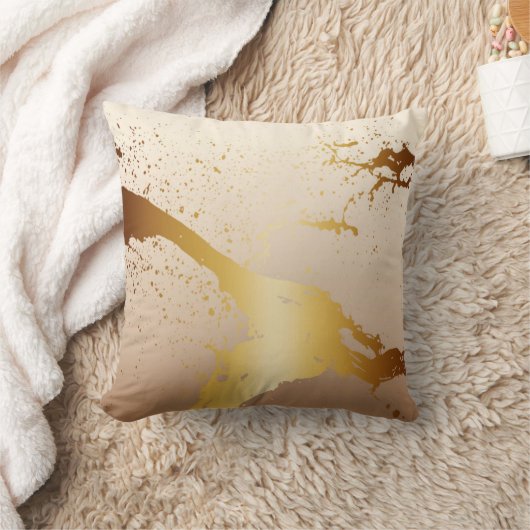 グランジなしぶきのペンキの（ばちゃばちゃ）跳ねる|の金ゴールドの暗灰色のアイボリー クッション (ブランケット)