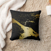 グランジなしぶきのペンキの(ばちゃばちゃ)跳ねる|の黒い金ゴールド クッション (ブランケット)