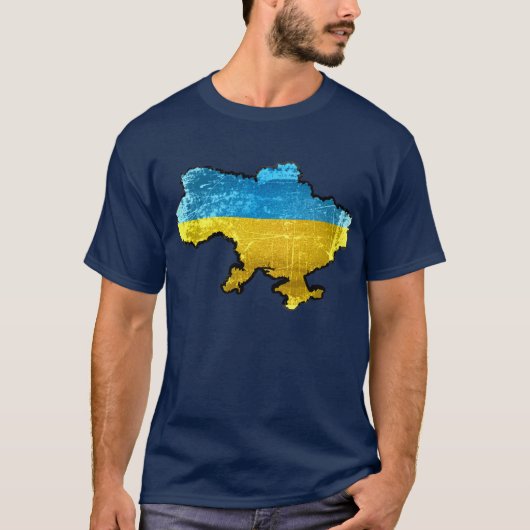 グランジなウクライナの旗の地図 Tシャツ (正面)