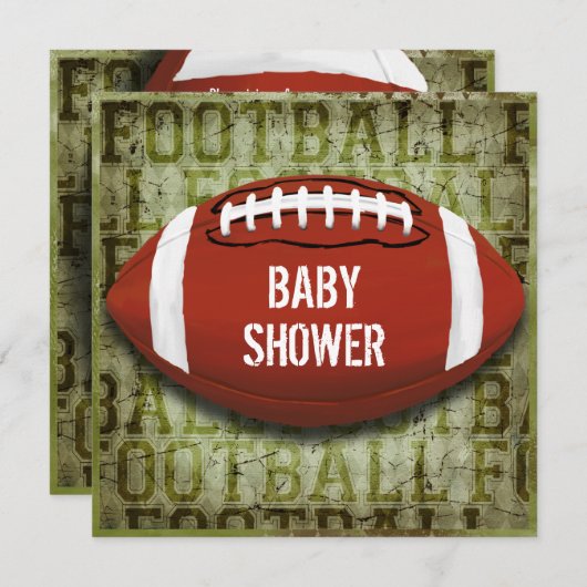 グランジなカップルのフットボールのベビーシャワーの緑 招待状 (正面/裏面)