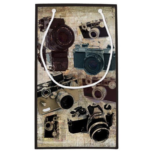 グランジなカメラマンの写真撮影のヴィンテージのカメラ スモールペーパーバッグ (裏面)