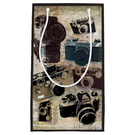 グランジなカメラマンの写真撮影のヴィンテージのカメラ スモールペーパーバッグ (正面)