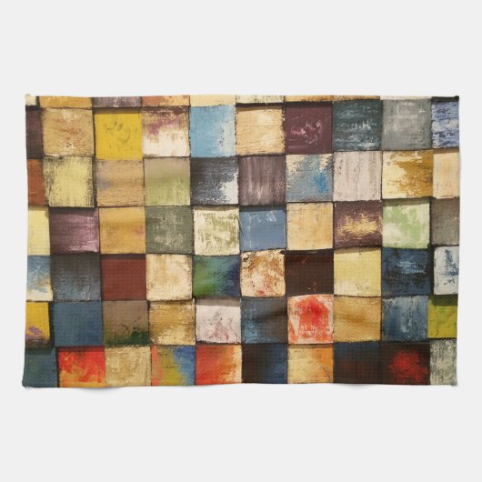 グランジなカラフルによって絵を描かれる正方形のデザイン キッチンタオル (横)