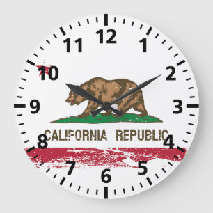 グランジなカリフォルニア州の旗 ラージ壁時計