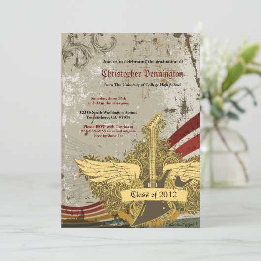 グランジなギターの卒業パーティーの発表 招待状 (スタンド正面)