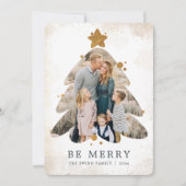 グランジなクリスマスツリーフレームの写真カード 招待状 (正面)