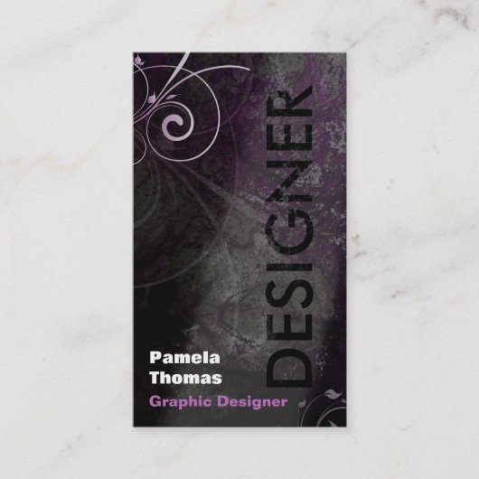 グランジなグラフィックデザイナーの名刺の黒のピンク 名刺 (正面)