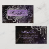 グランジなグリッターのサロンのスパの黒の紫色の銀 名刺 (正面/裏面)