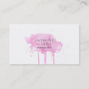 グランジなシックでモダンなメーキャップアーティストの水彩画のピンク 名刺