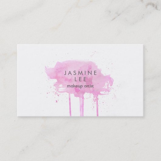 グランジなシックでモダンなメーキャップアーティストの水彩画のピンク 名刺 (正面)