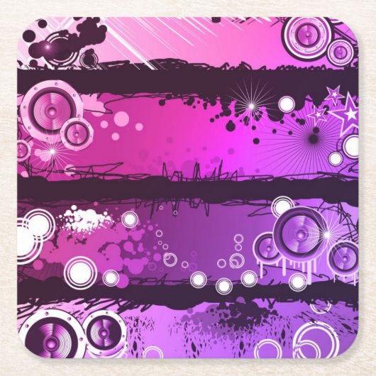 グランジなスタイル音楽旗3 スクエアペーパーコースター (正面)