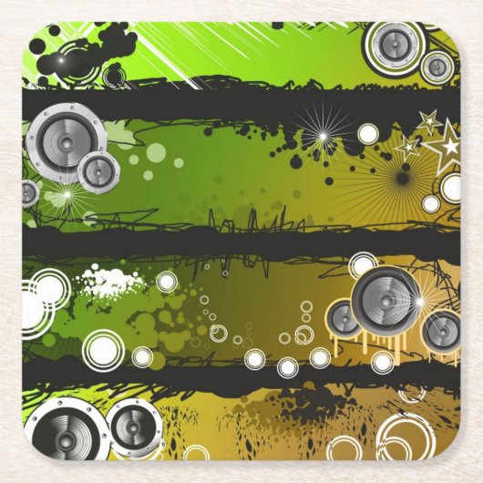 グランジなスタイル音楽旗 スクエアペーパーコースター (正面)