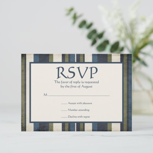 グランジなストライプのバーの(ユダヤ教の)バル・ミツバーの応答カード 出欠カード (スタンド正面)