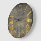 グランジなセメントの灰色の金ゴールドの金属のミニマルなローマ数 ラージ壁時計 (傾斜)