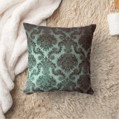 グランジなティール(緑がかった色)のダマスク織 クッション (ブランケット)
