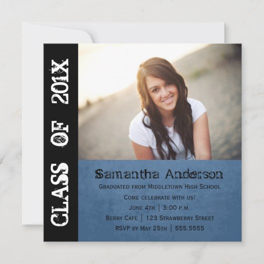 グランジなパンクロックの卒業の招待状-青 招待状 (正面)