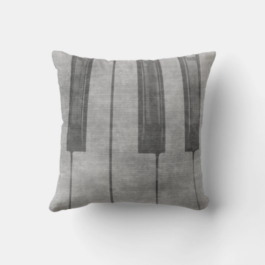 グランジなピアノキーボードの黙した灰色のイメージ クッション (裏面)