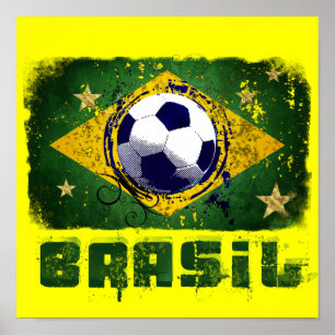 グランジなブラジルのワールドカップのサッカーの旗2014は遊びます ポスター
