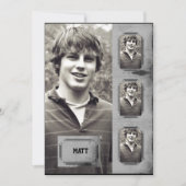 グランジなボーダー写真のパネルの卒業の発表 招待状 (正面)