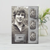 グランジなボーダー写真のパネルの卒業の発表 招待状 (スタンド正面)