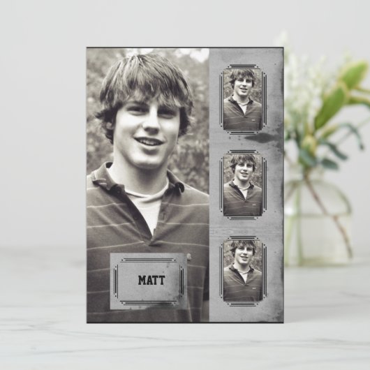 グランジなボーダー写真のパネルの卒業の発表 招待状 (スタンド正面)