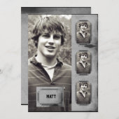 グランジなボーダー写真のパネルの卒業の発表 招待状 (正面/裏面)