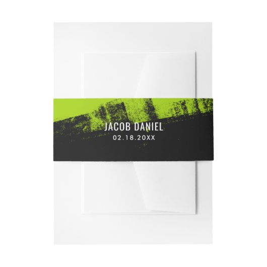 グランジなライムグリーンの黒のバー（ユダヤ教の）バル・ミツバー 招待状ベリーバンド (正面例)