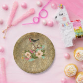 グランジなヴィンテージのダマスク織の花の鳥のビクトリア時代の人の茶色 ペーパープレート (パーティー)