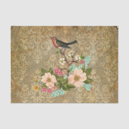 グランジなヴィンテージのダマスク織の花の鳥のビクトリア時代の人の茶色 薄葉紙