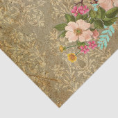 グランジなヴィンテージのダマスク織の花の鳥のビクトリア時代の人の茶色 薄葉紙 (詳細)