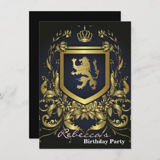 グランジなヴィンテージのmidevilの金ゴールドの盾 招待状 (正面/裏面)