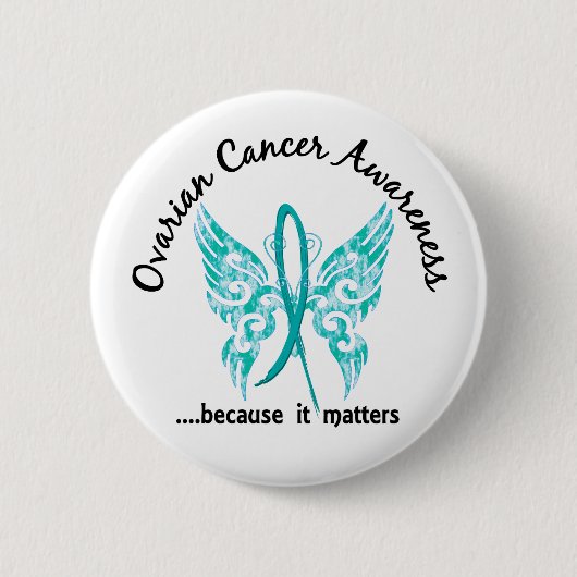 グランジな入れ墨の蝶6.1卵巣癌 缶バッジ (正面)