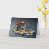 グランジな挨拶状のモンスタートラックの押しつぶされた車 カード (黄色い花)