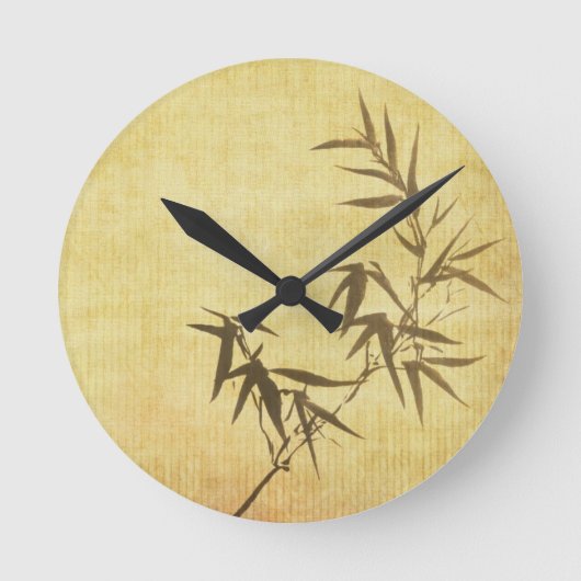 グランジな汚されたタケの紙の背景 ラウンド壁時計 (正面)