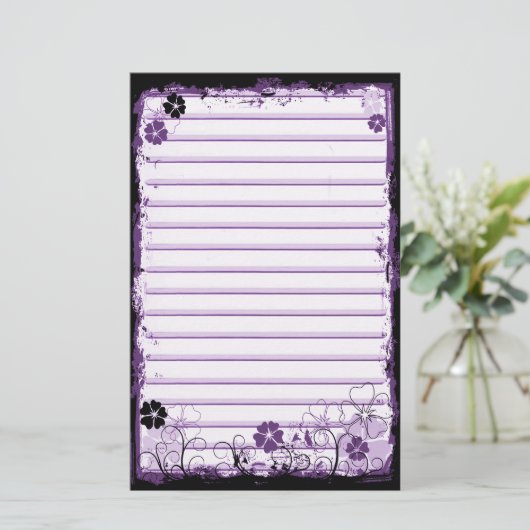 グランジな渦巻の花は文房具の白い紫色を並べました 便箋 (スタンド正面)